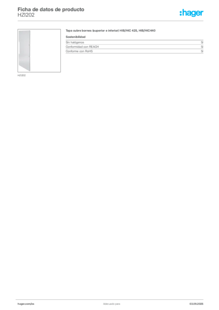 Imagen Hager Ficha de datos de producto HZI202 | Hager España