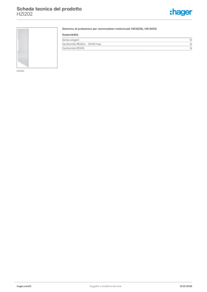 Immagine Hager Scheda tecnica del prodotto HZI202 | Hager Italia