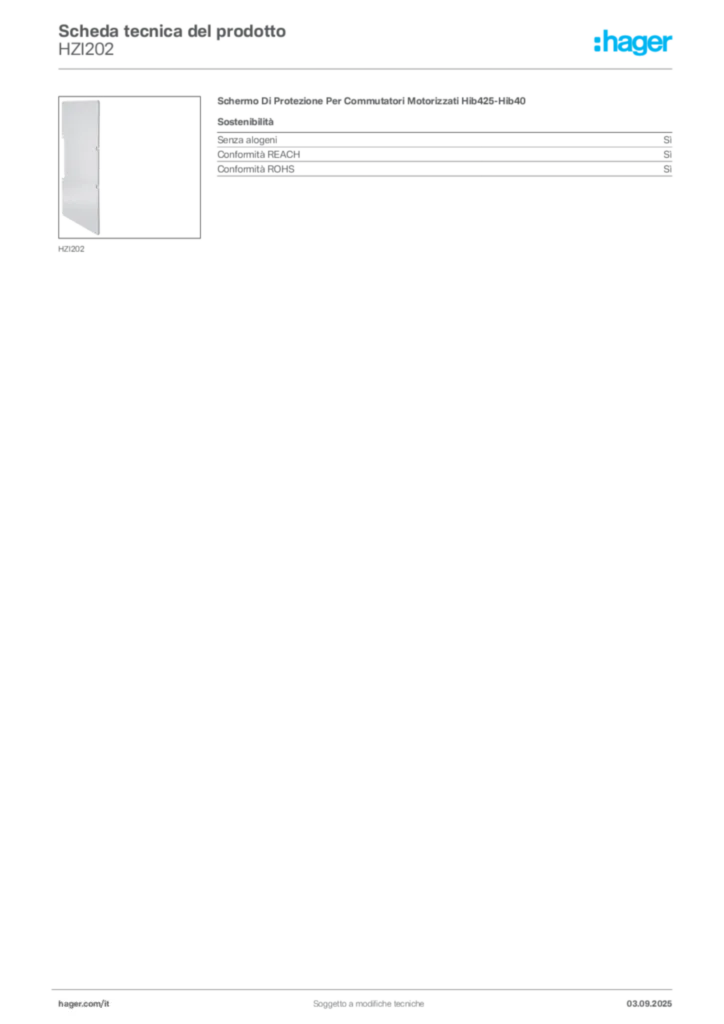 Immagine Hager Scheda tecnica del prodotto HZI202 | Hager Italia