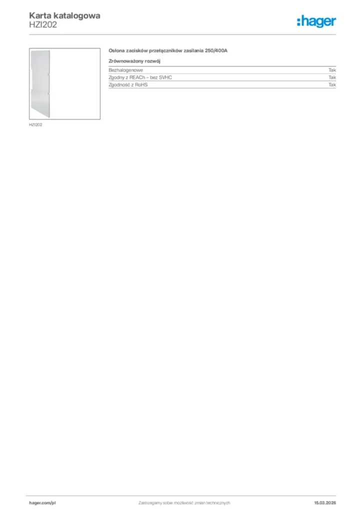 Zdjęcie Hager Karta katalogowa HZI202 | Hager Polska