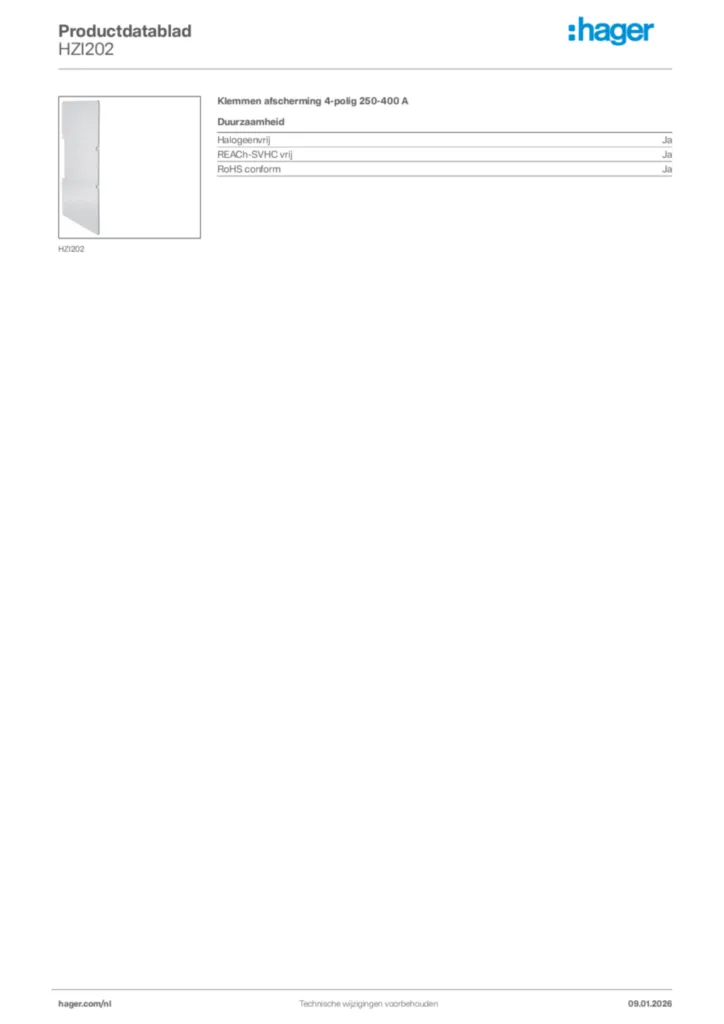 Afbeelding Hager Productdatablad HZI202 | Hager Nederland