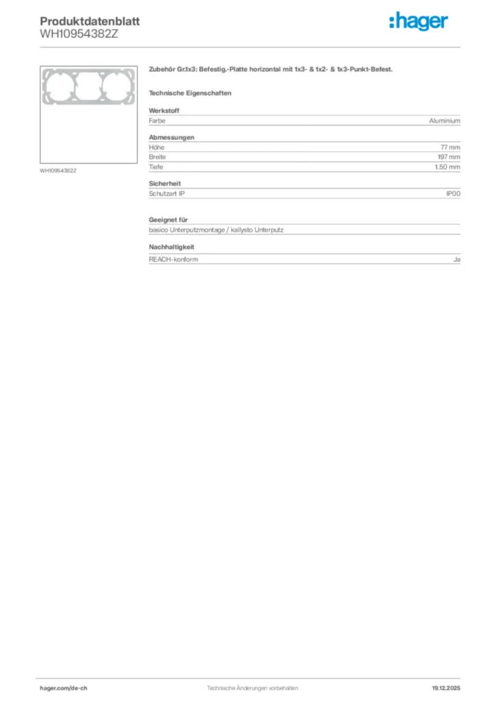 Bild Hager Produktdatenblatt WH10954382Z | Hager Schweiz