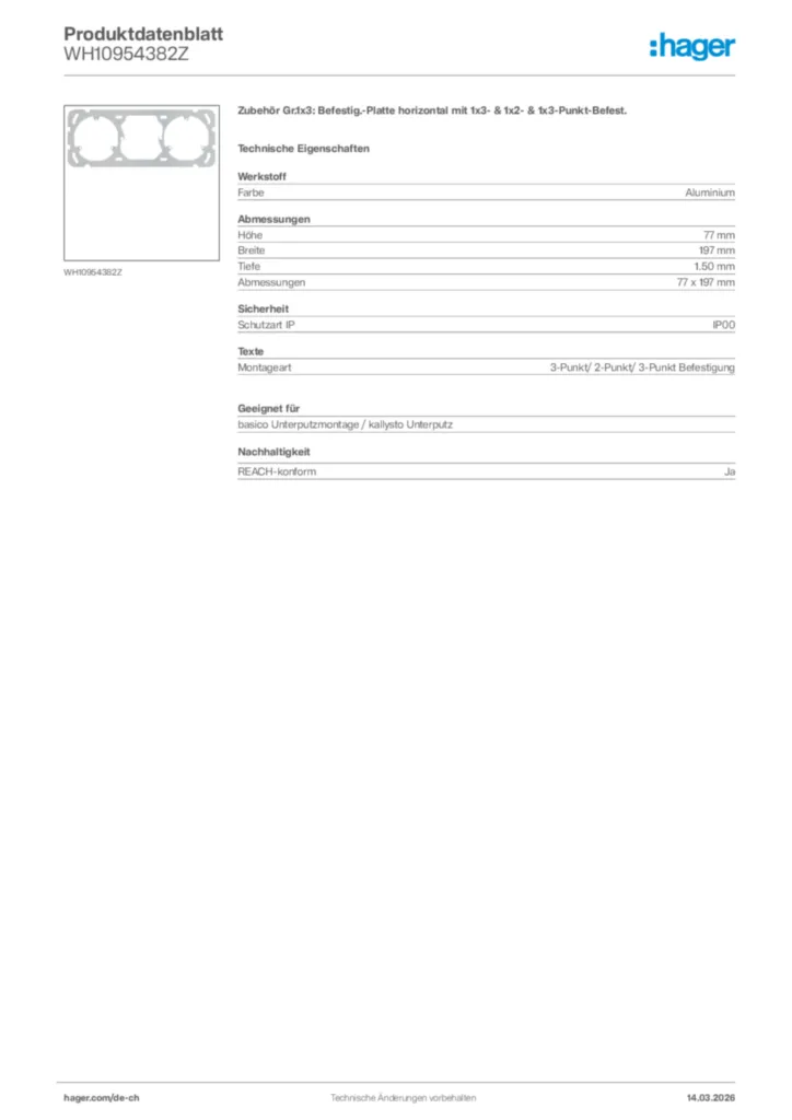 Bild Hager Produktdatenblatt WH10954382Z | Hager Schweiz