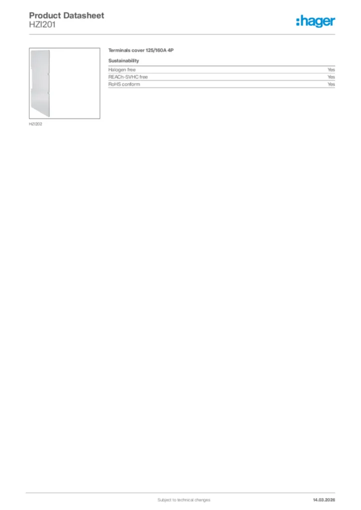 Image Hager Product data sheet HZI201  | Hager Africa
