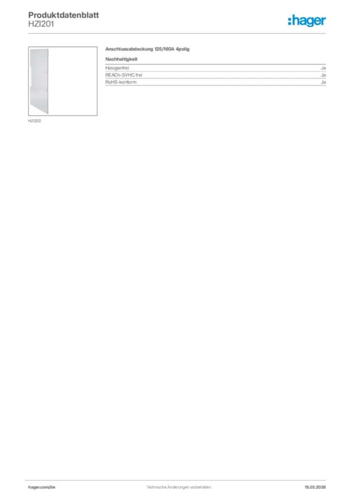Bild Hager Produktdatenblatt HZI201 | Hager Deutschland