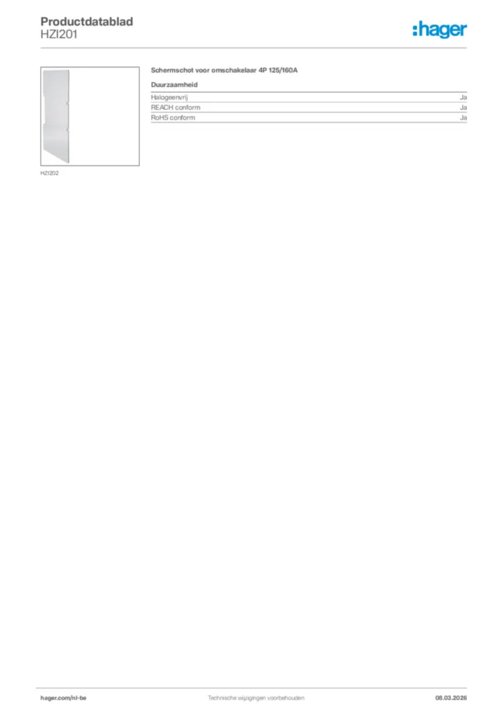Afbeelding Hager Productdatablad HZI201 | Hager Belgium
