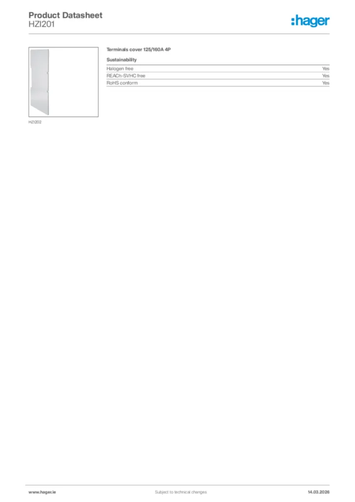 Image Hager Product data sheet HZI201  | Hager