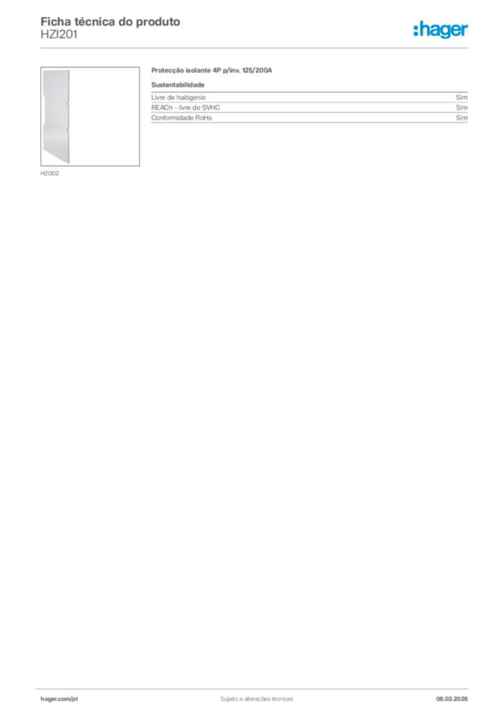 Imagem Hager Ficha técnica do produto HZI201 | Hager Portugal