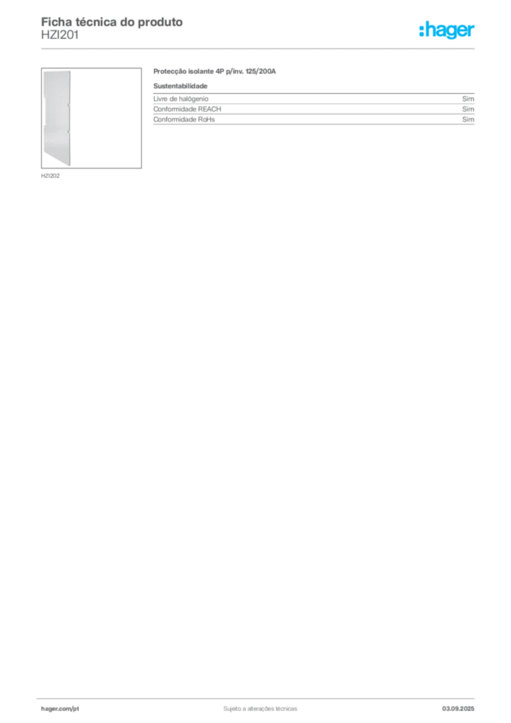 Imagem Hager Ficha técnica do produto HZI201 | Hager Portugal