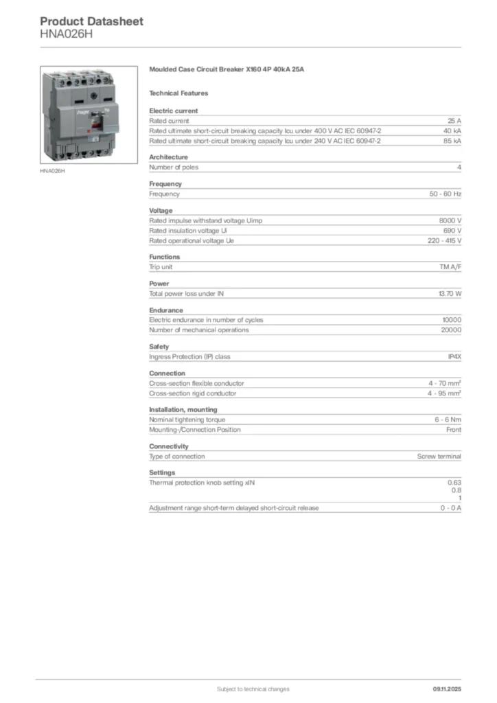 Image Hager Product data sheet HNA026H  | Hager Africa