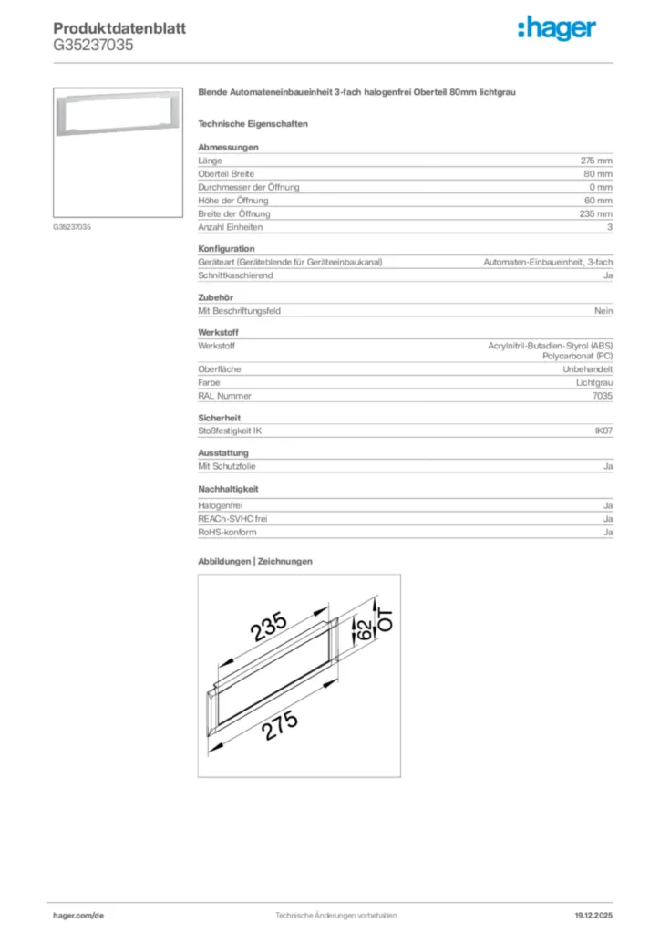 Bild Hager Produktdatenblatt G35237035 | Hager Deutschland