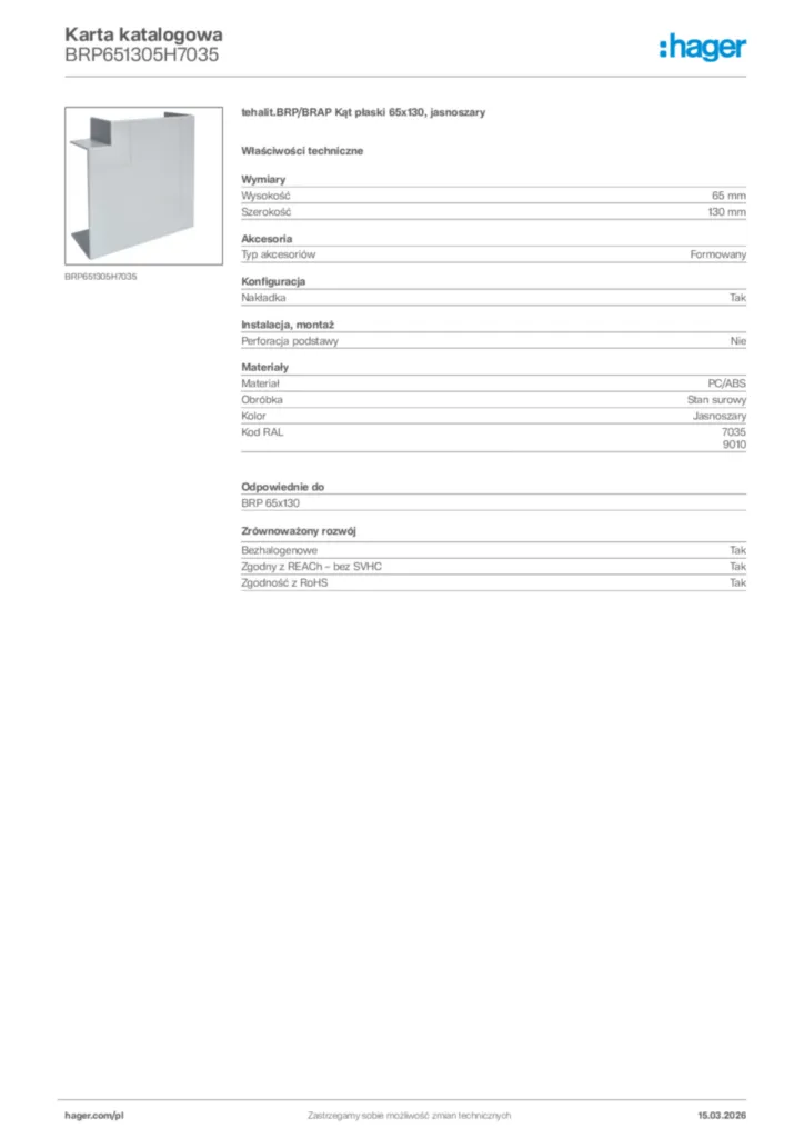 Zdjęcie Hager Karta katalogowa BRP651305H7035 | Hager Polska