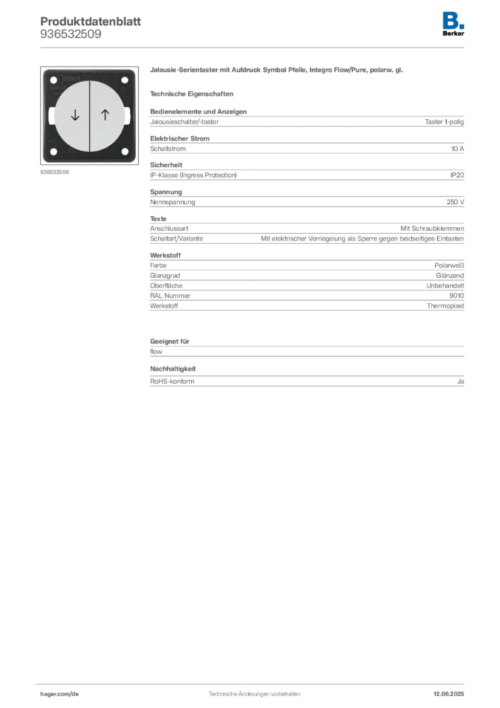 Bild Berker Produktdatenblatt 936532509 | Hager Deutschland