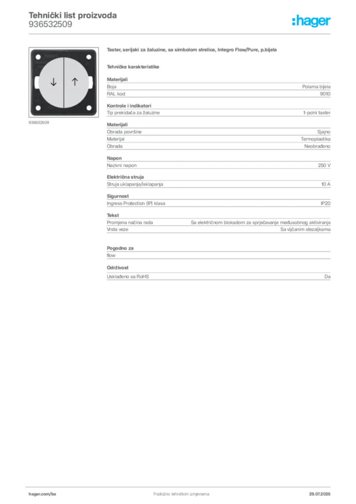 Slika Hager Product data sheet 936532509  | Hager