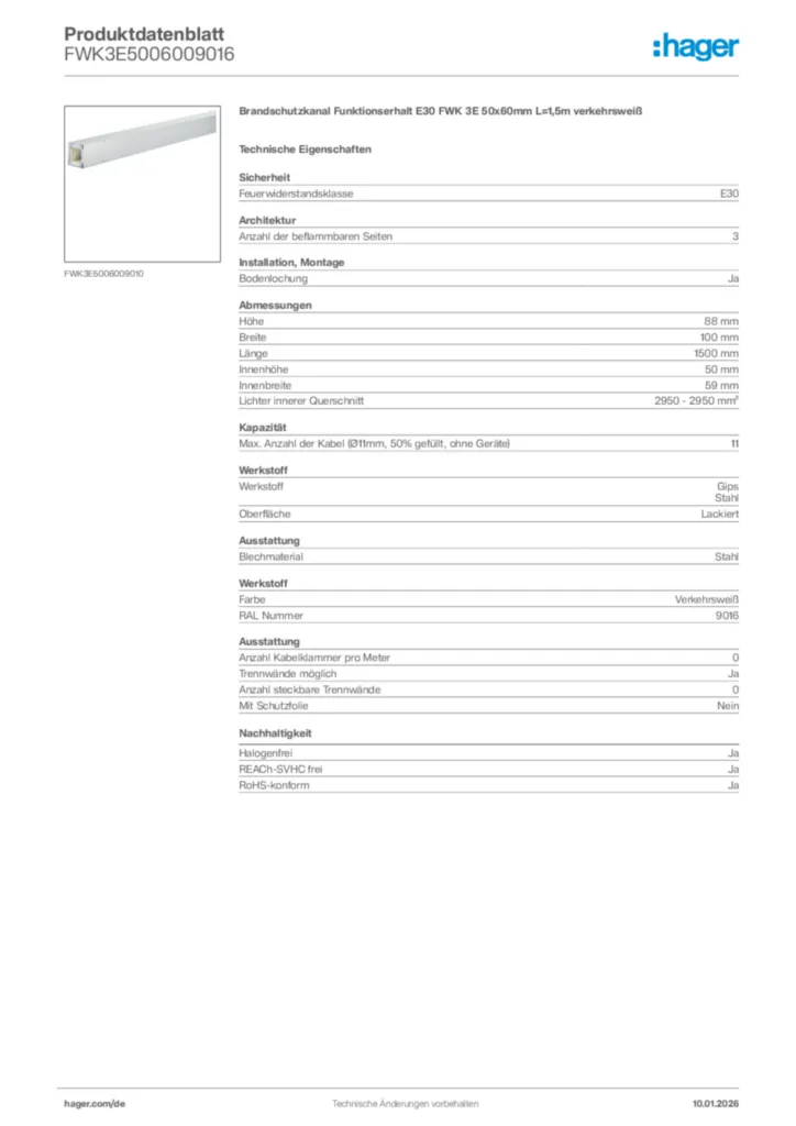 Hager Produktdatenblatt FWK3E5006009016