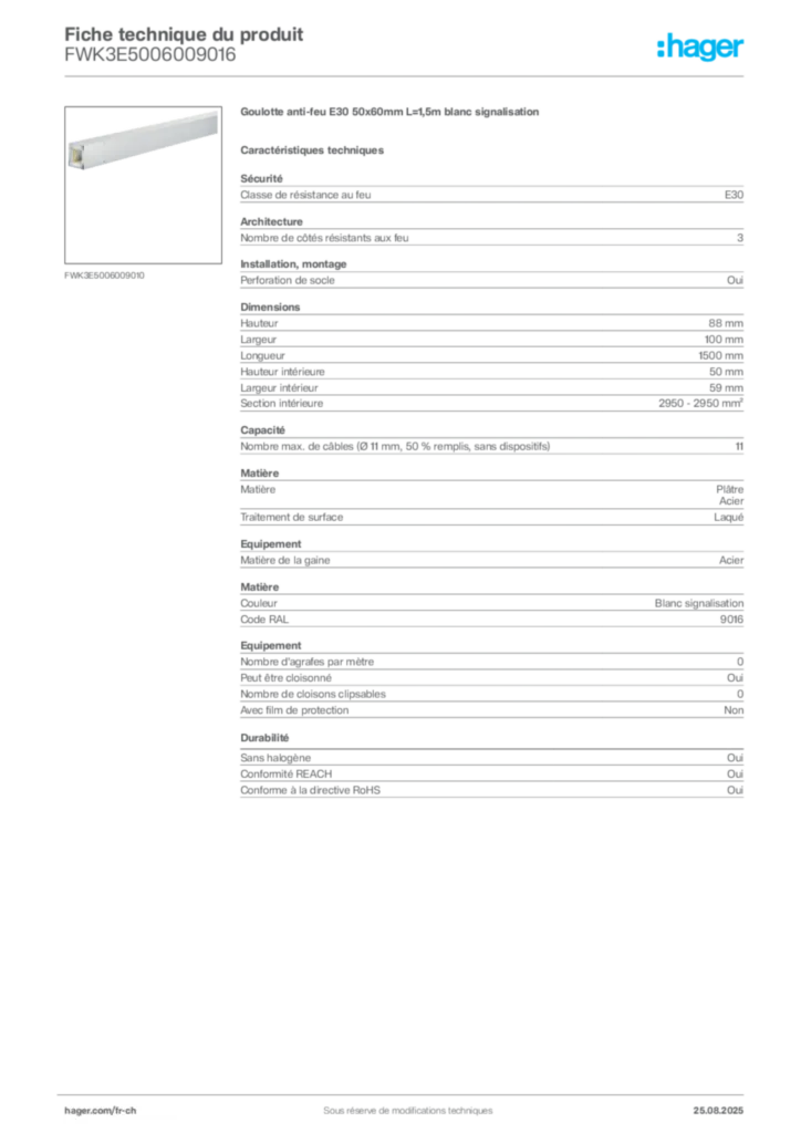 Image Hager Fiche technique du produit FWK3E5006009016 | Hager Suisse