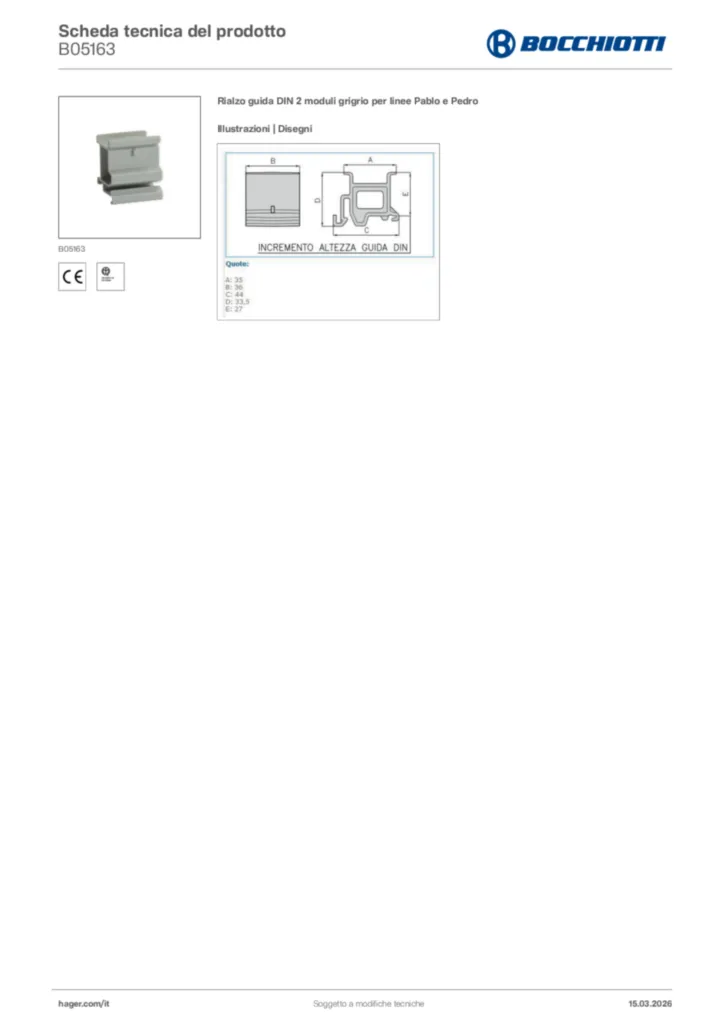 Immagine Bocchiotti Scheda tecnica del prodotto B05163 | Hager Italia
