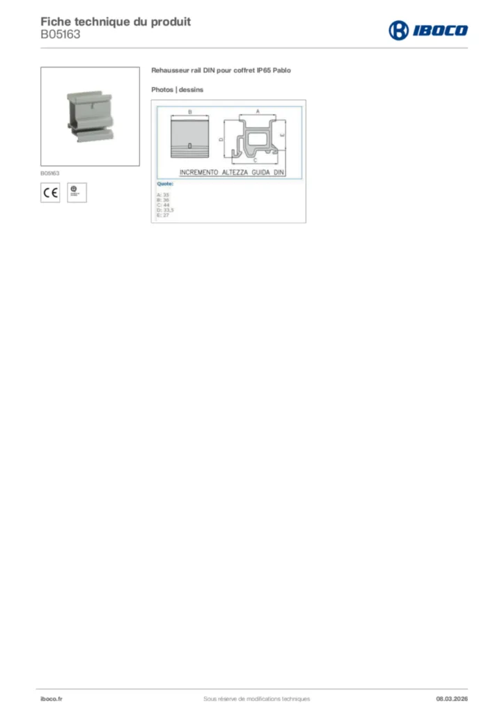 Image Iboco Fiche technique du produit B05163 | Hager France