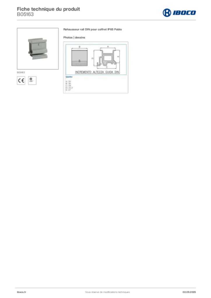 Image Iboco Fiche technique du produit B05163 | Hager France