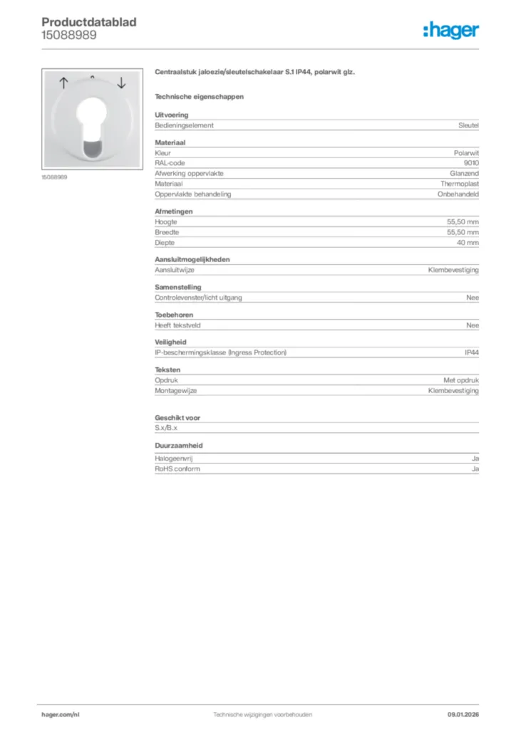 Afbeelding Hager Productdatablad 15088989 | Hager Nederland