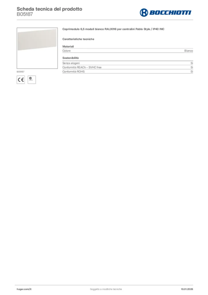 Immagine Bocchiotti Scheda tecnica del prodotto B05187 | Hager Italia