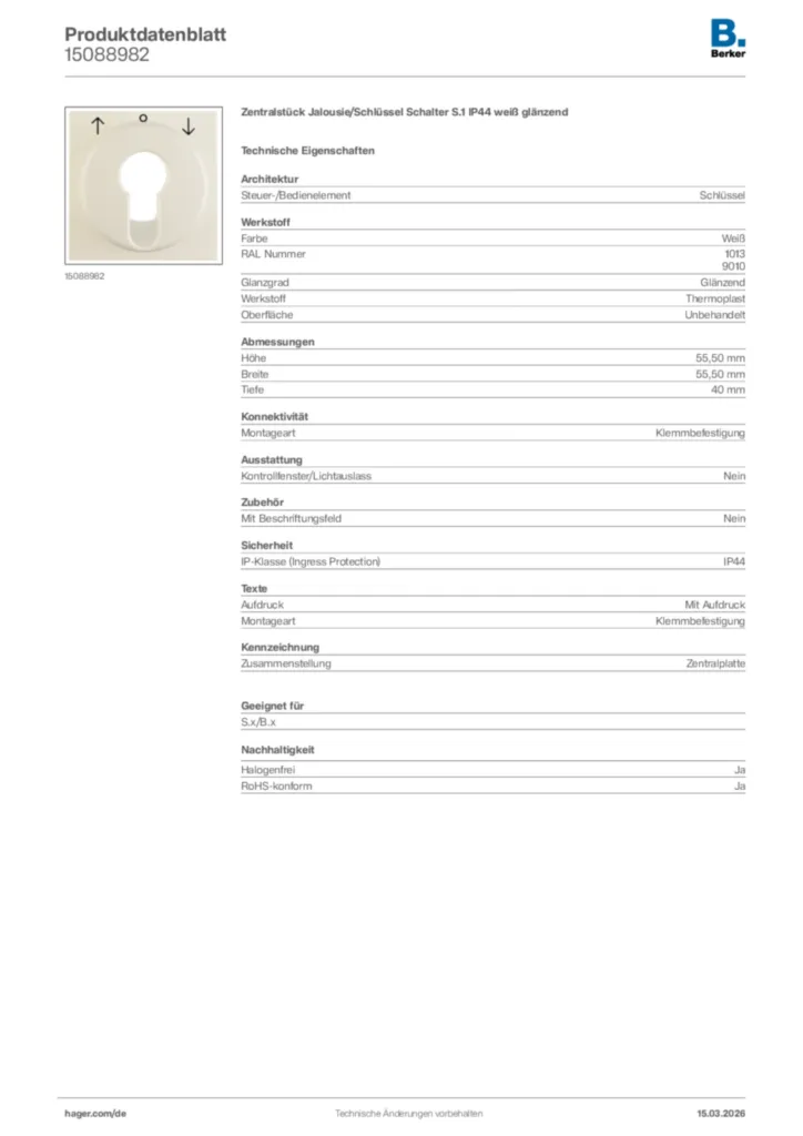 Bild Berker Produktdatenblatt 15088982 | Hager Deutschland