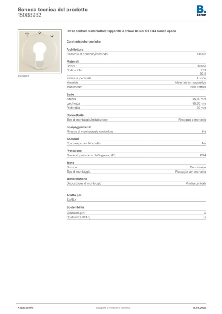 Immagine Berker Scheda tecnica del prodotto 15088982 | Hager Italia