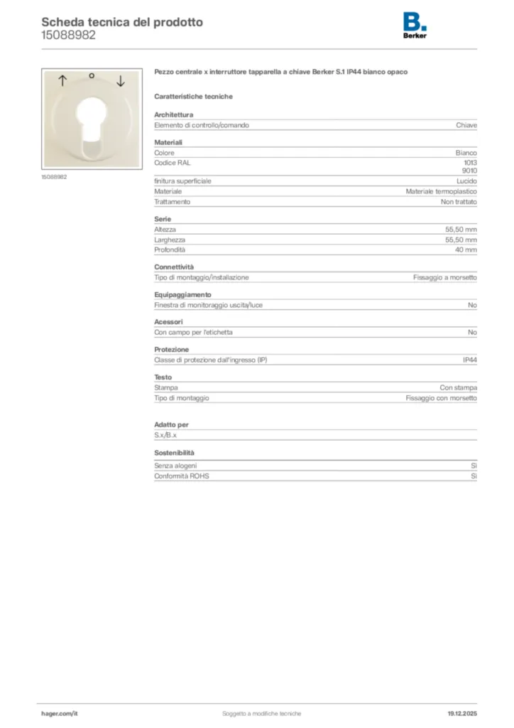 Immagine Berker Scheda tecnica del prodotto 15088982 | Hager Italia