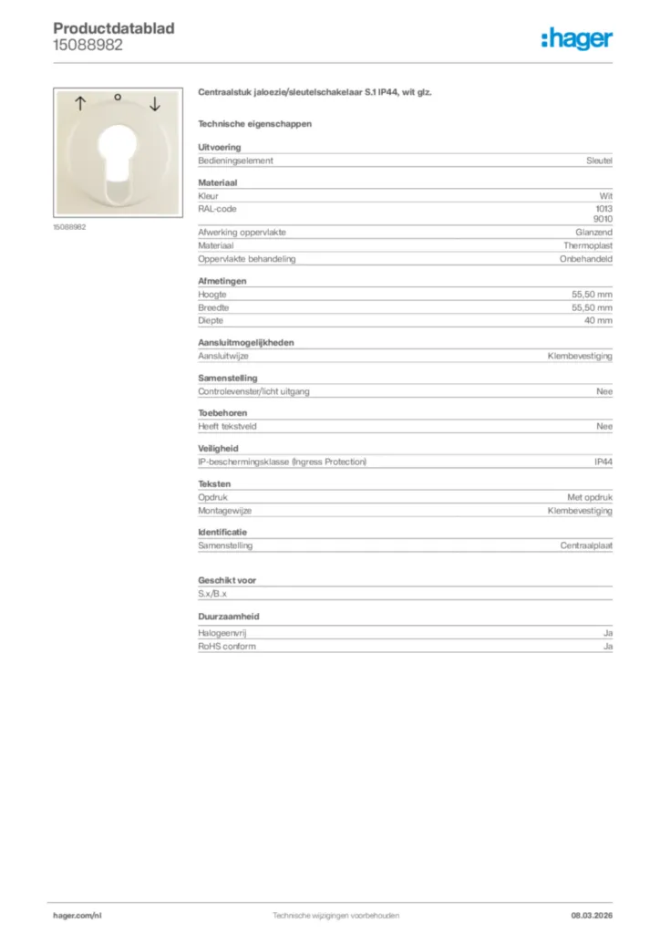 Afbeelding Hager Productdatablad 15088982 | Hager Nederland