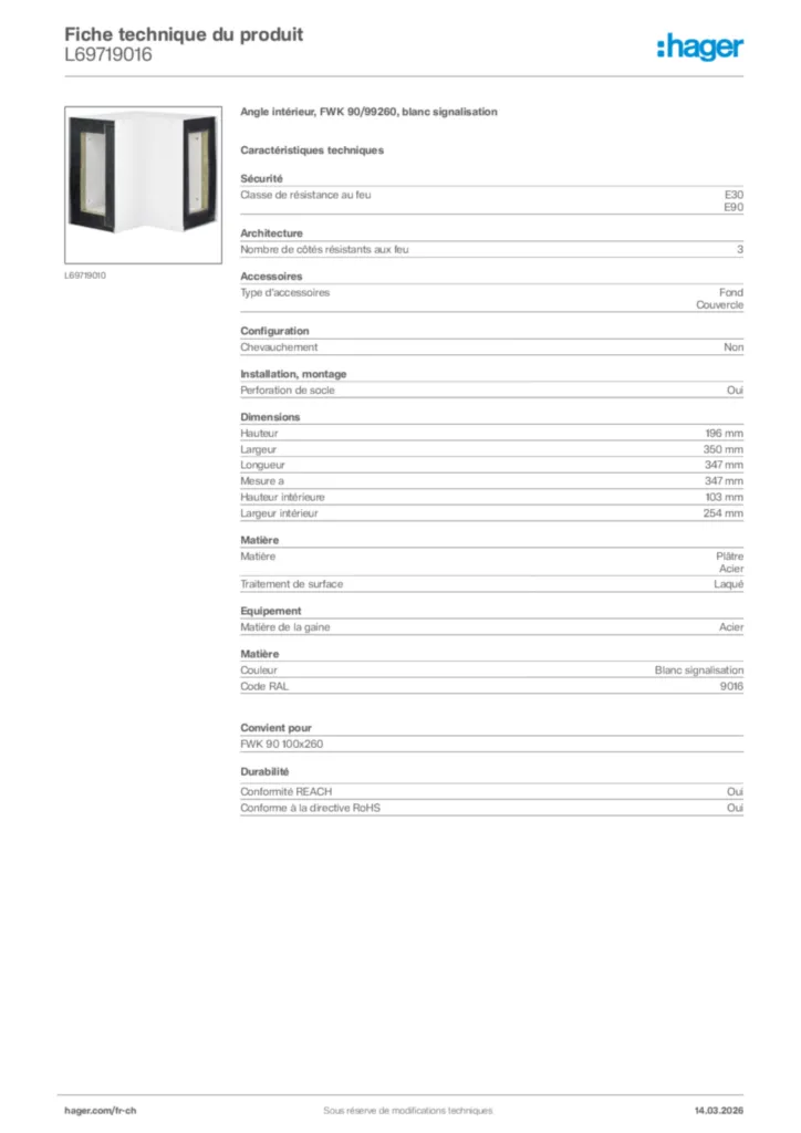 Image Hager Fiche technique du produit L69719016 | Hager Suisse