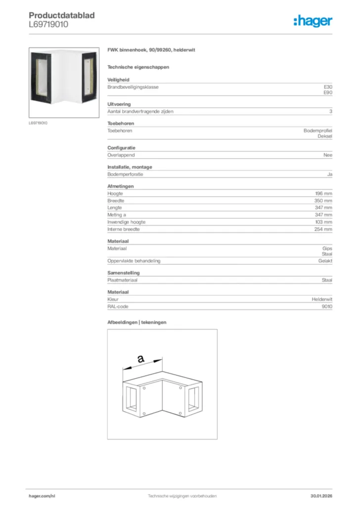 Afbeelding Hager Productdatablad L69719010 | Hager Nederland