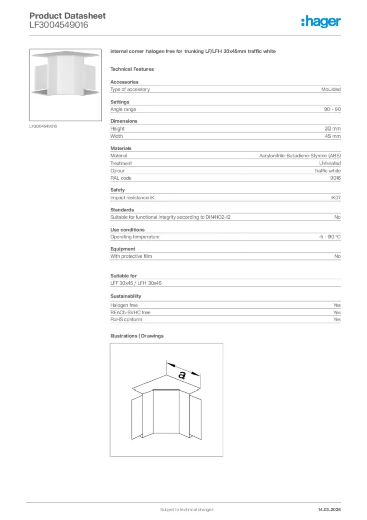 Image Hager Product data sheet LF3004549016  | Hager Africa