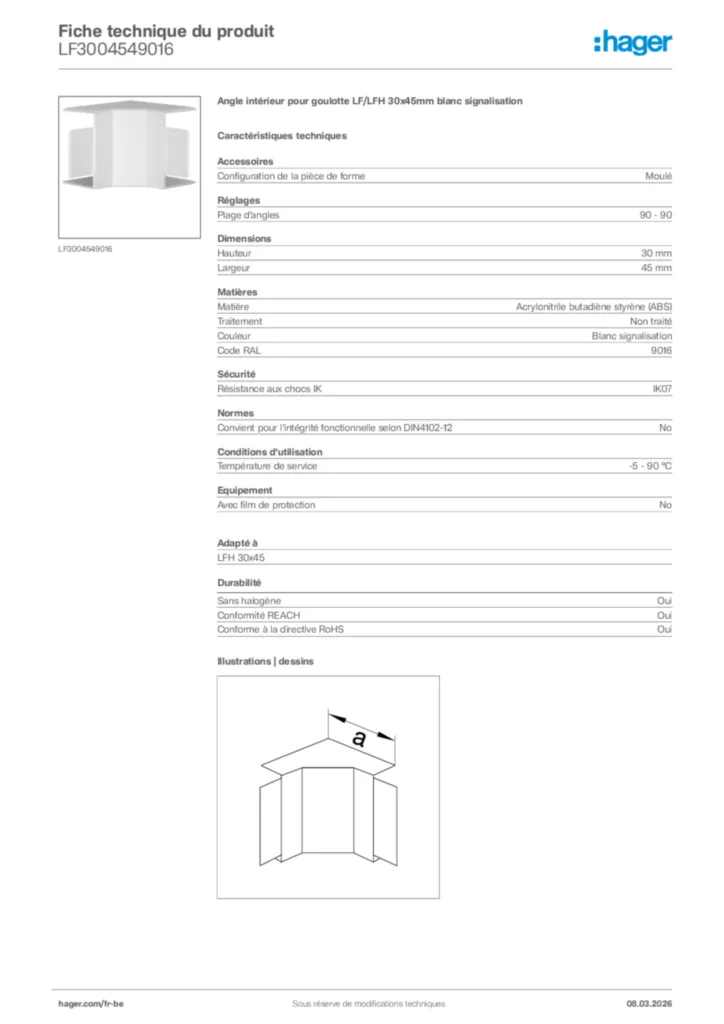 Image Hager Fiche technique du produit LF3004549016 | Hager Belgique