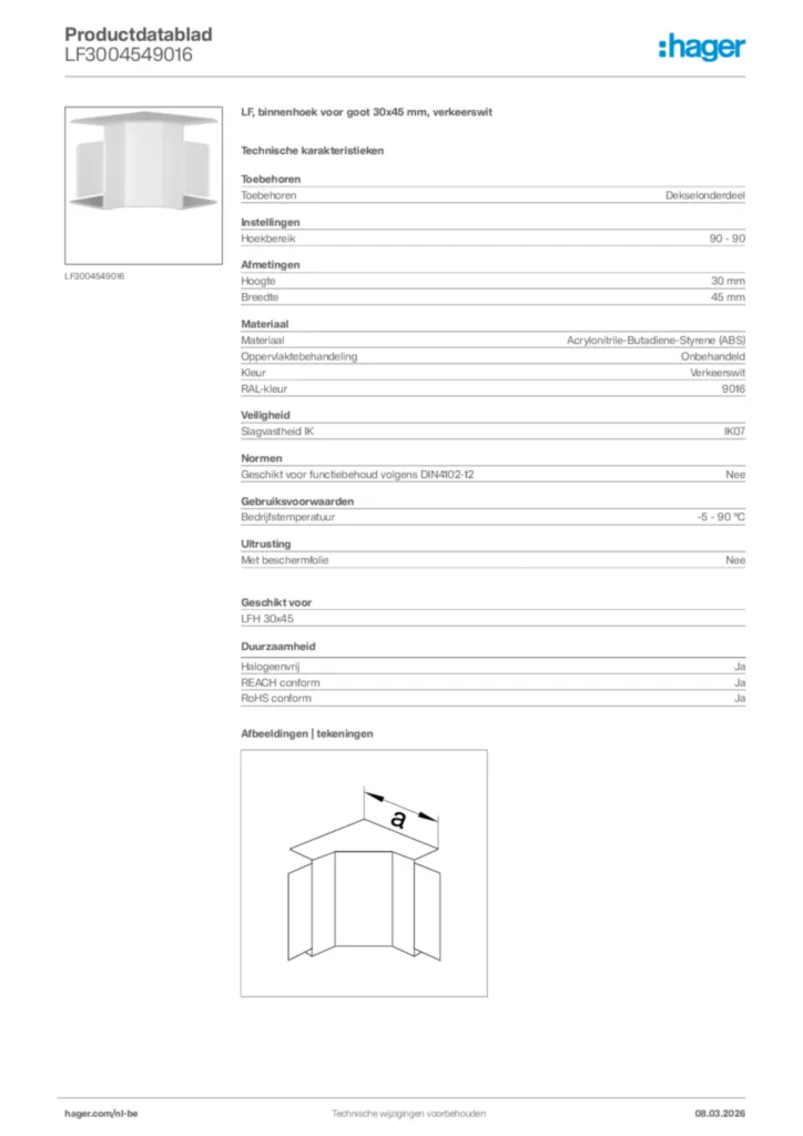 Afbeelding Hager Productdatablad LF3004549016 | Hager Belgium