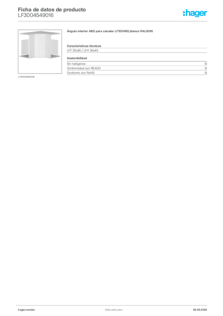 Imagen Hager Ficha de datos de producto LF3004549016 | Hager España