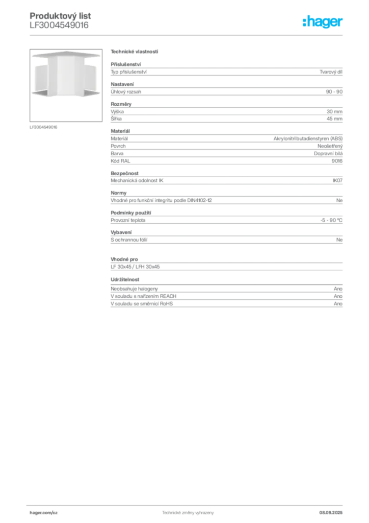 Obrázek Hager Produktový list LF3004549016 | Hager