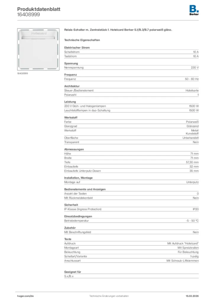 Bild Berker Produktdatenblatt 16408999 | Hager Deutschland