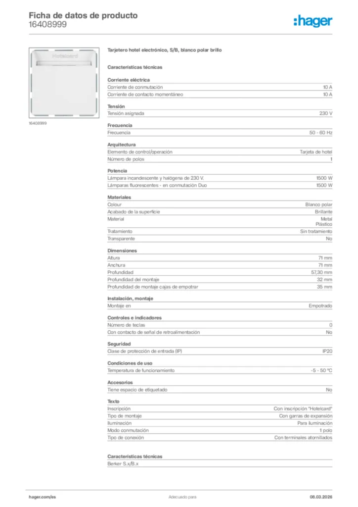 Imagen Hager Ficha de datos de producto 16408999 | Hager España