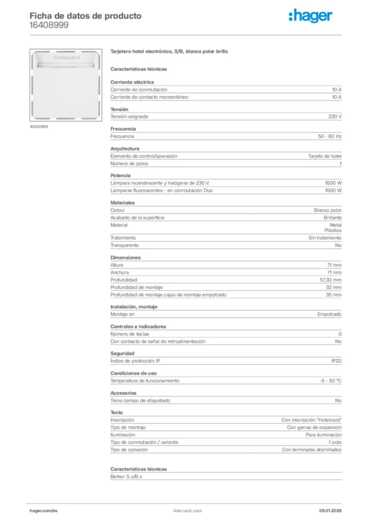 Imagen Hager Ficha de datos de producto 16408999 | Hager España