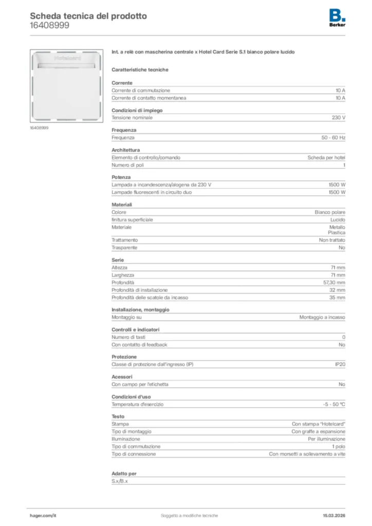 Immagine Berker Scheda tecnica del prodotto 16408999 | Hager Italia