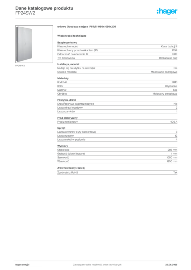 Zdjęcie Hager Karta katalogowa FP24SW2 | Hager Polska