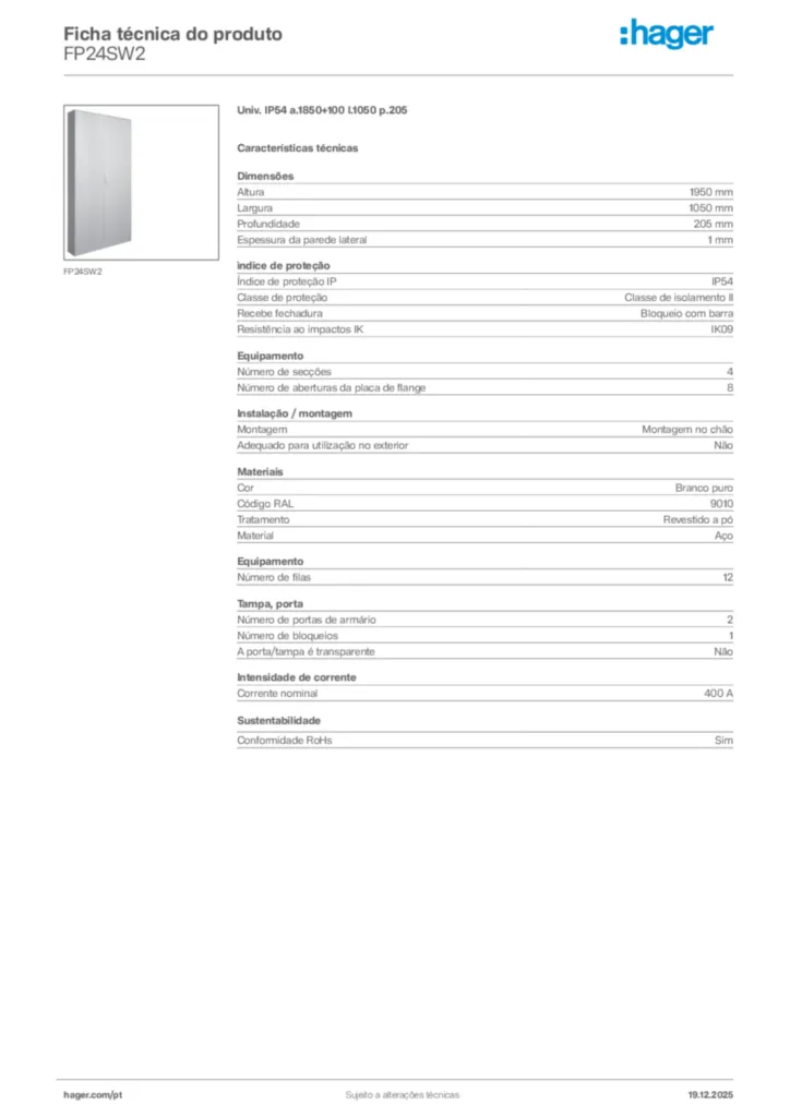 Imagem Hager Ficha técnica do produto FP24SW2 | Hager Portugal
