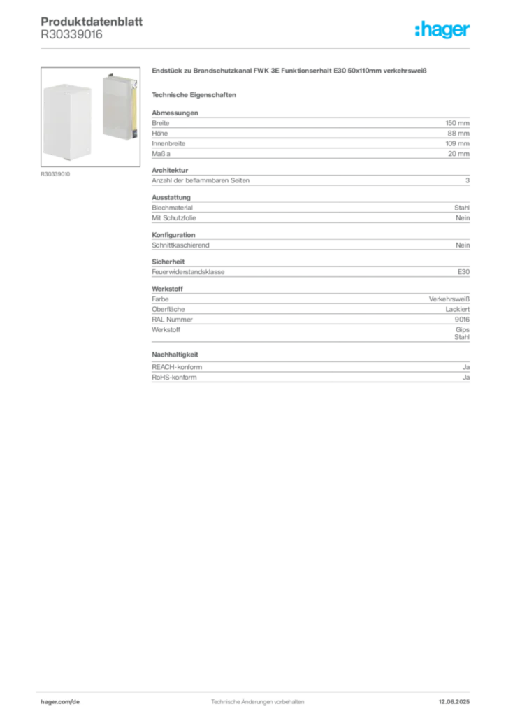 Bild Hager Produktdatenblatt R30339016 | Hager Deutschland