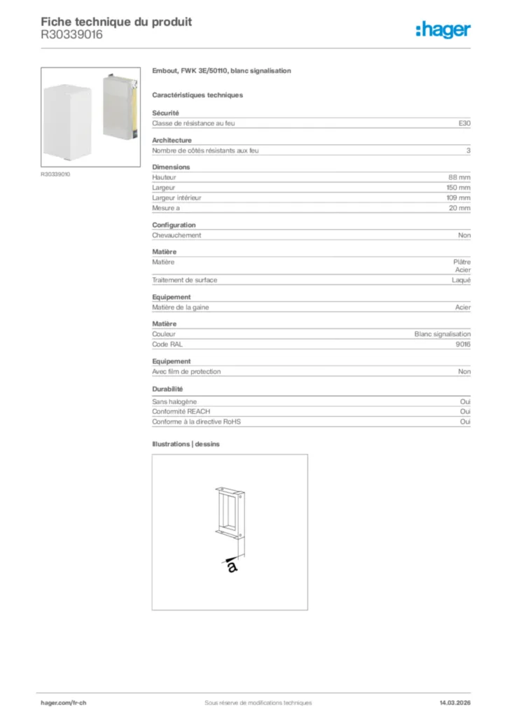 Image Hager Fiche technique du produit R30339016 | Hager Suisse