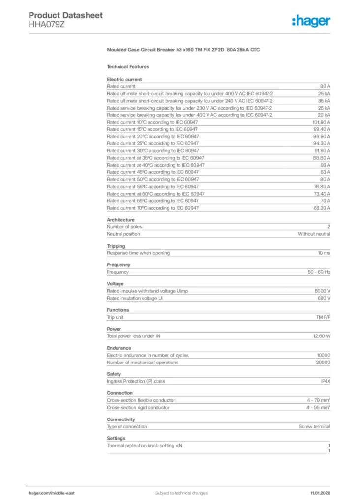 Image Hager Product data sheet HHA079Z  | Hager