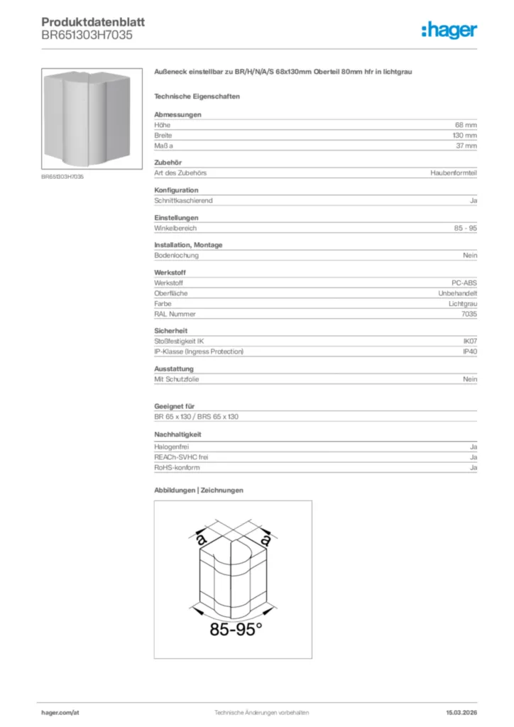 Bild Hager Produktdatenblatt BR651303H7035 | Hager Deutschland