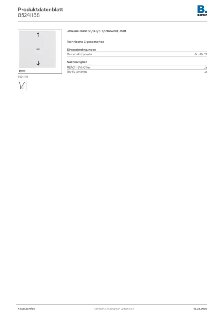 Bild Berker Produktdatenblatt 85241188 | Hager Deutschland