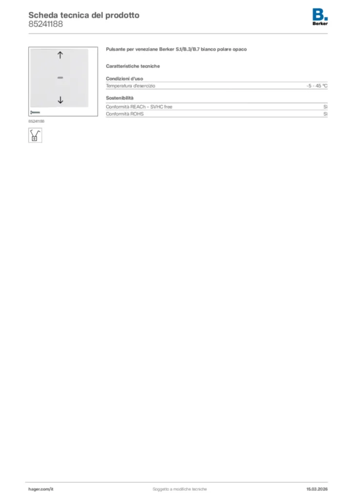 Immagine Berker Scheda tecnica del prodotto 85241188 | Hager Italia