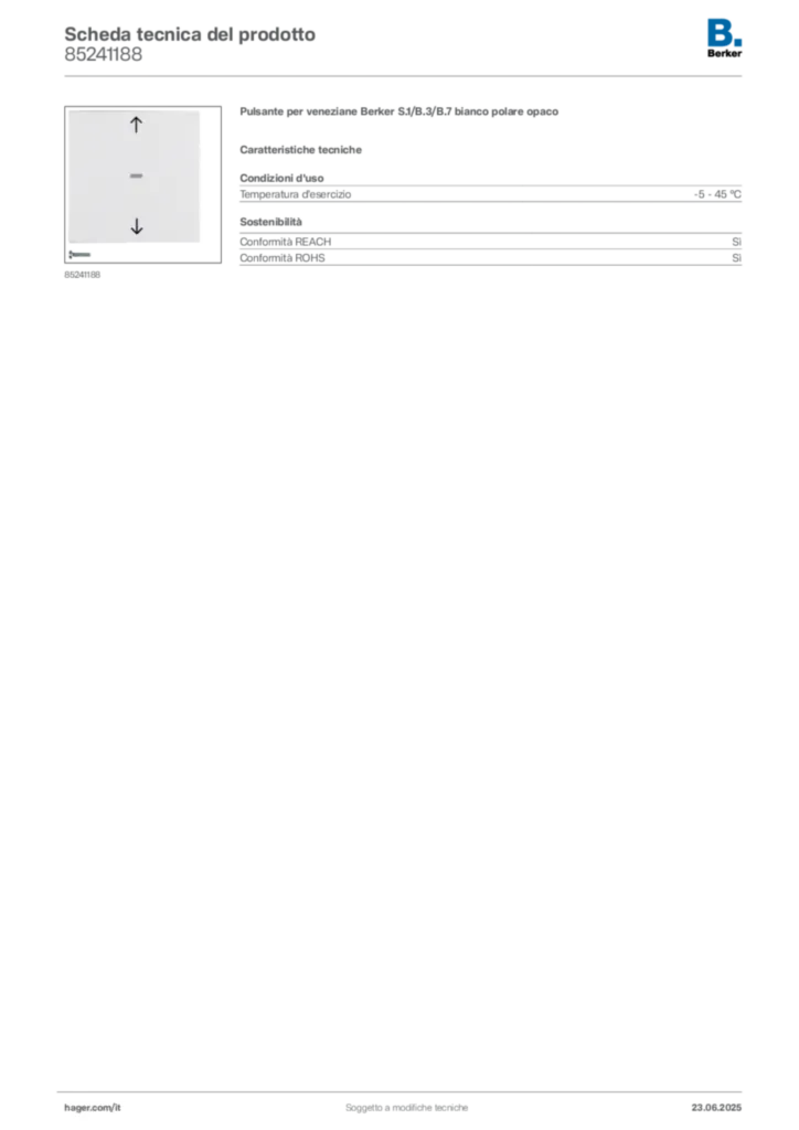 Immagine Berker Scheda tecnica del prodotto 85241188 | Hager Italia