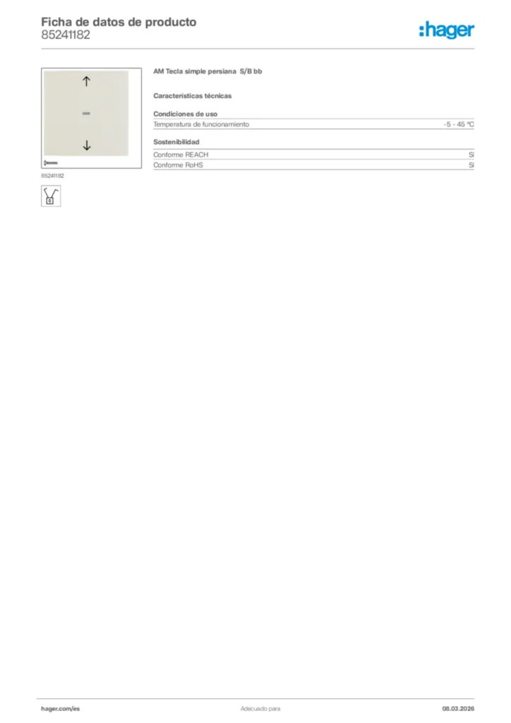 Imagen Hager Ficha de datos de producto 85241182 | Hager España